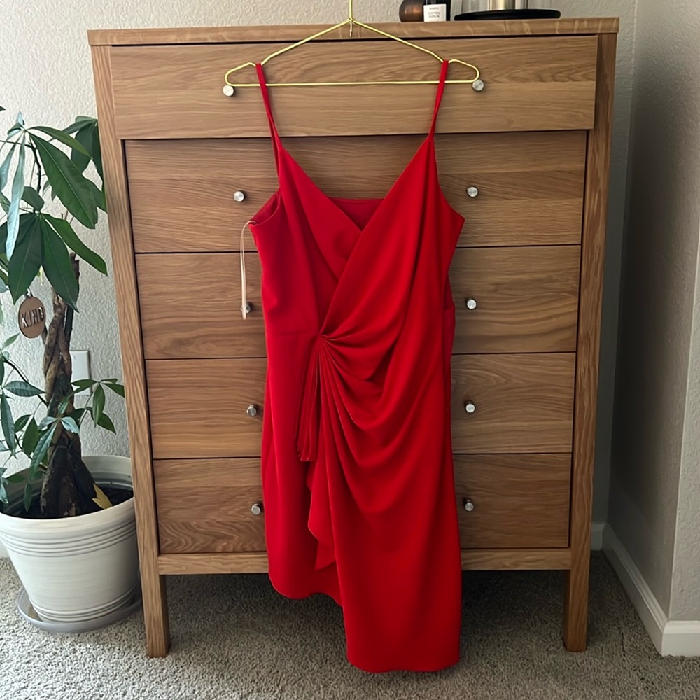 Trina Turk Large Red Faux Wrap Dress